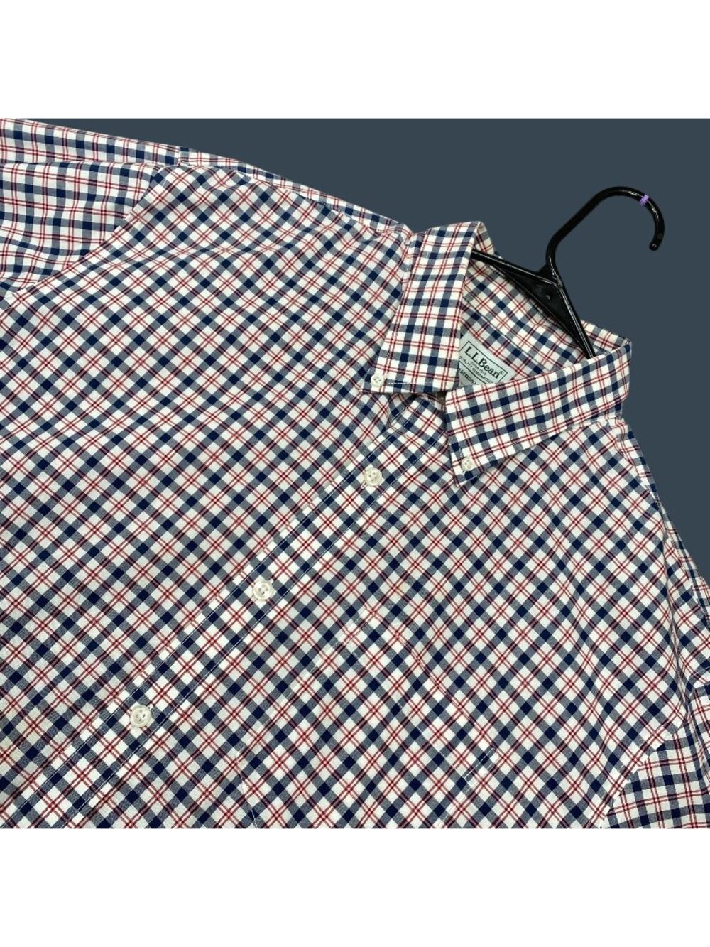 L.L. Bean Mens Traditional Fit Plaid Button-Down Shirt L-Reg Cotton Red & Blue
